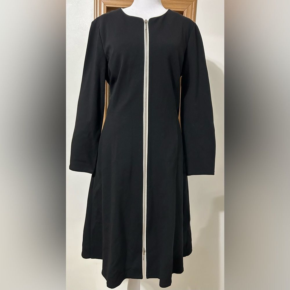 Worth New York Black A Line Dress Size 12 Zip Front Flared Workwear Classic